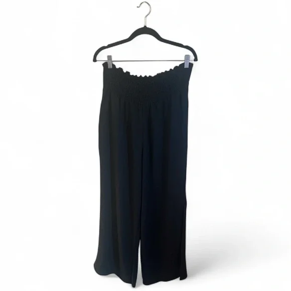 Three Bird Nest Dani Slit Wide Leg Pant Size Large Black Elastic Waistband Flowy - Picture 3 of 13